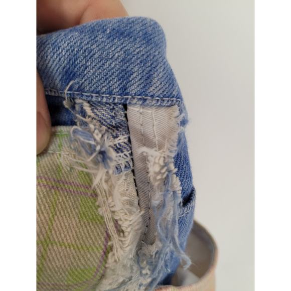 The Ragged Priest Jeans Patchwork Checkered Jeans Lime Green Salmon Blue Sz 26 - Picture 11 of 11